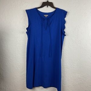Lilla P Cobalt Blue Ruffle Shoulder Shift Mini Dress with Tie Neck Sz XL